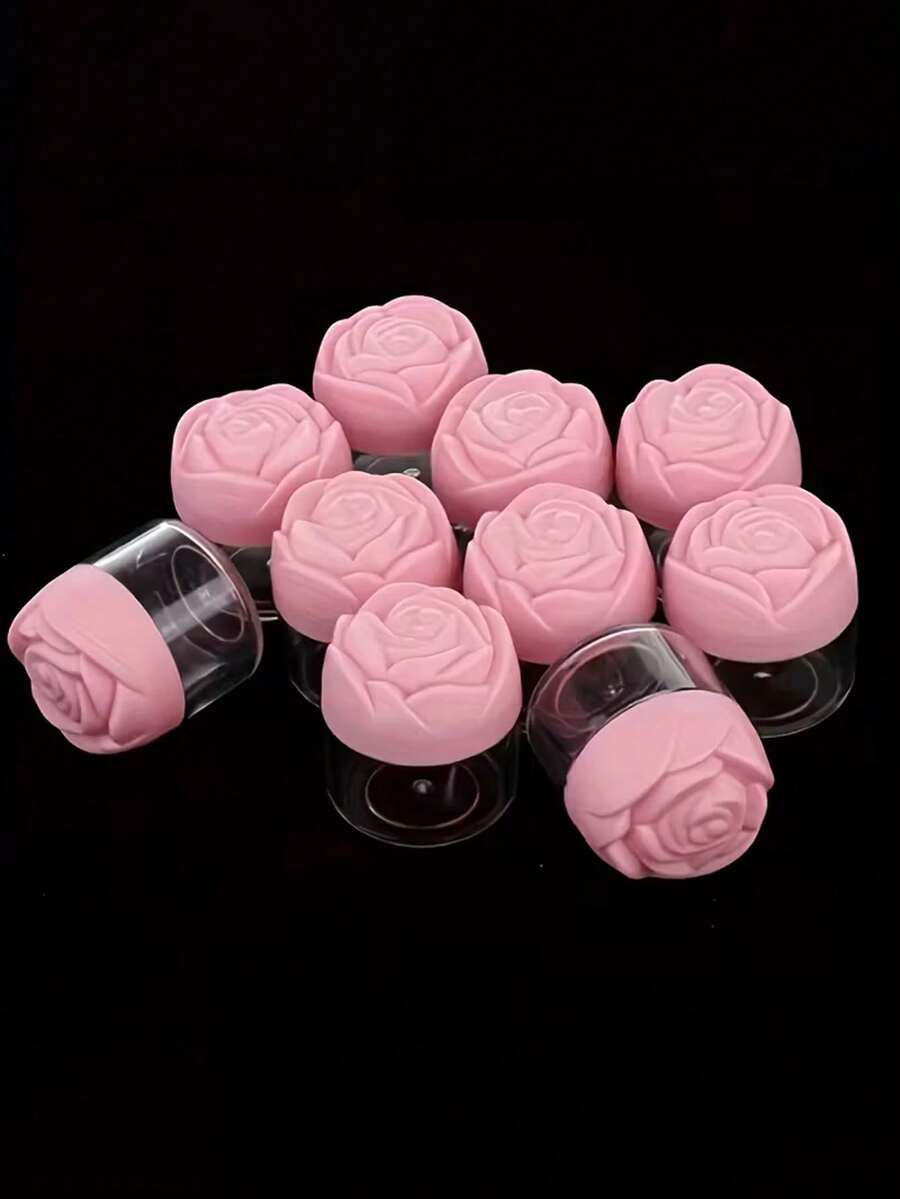10pcs Plastic Cosmetic Cream Containers With Rose Flower Spiral Lids; Refillable Empty Containers For Cosmetic Samples; Travel Essential - Multicolor - View 1