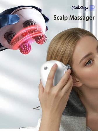 PinkSings Masajeador eléctrico de cuero cabelludo, masajeador de cabeza Brenth con 4 cabezales de masaje y 84 nodos, masajeador de cuero cabelludo recargable y resistente al agua, regalo para mujeres y hombres