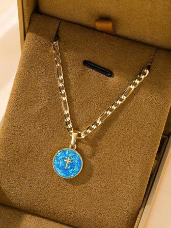 1pc Elegant Copper Cartoon Enamel-Look Jesus Cross Pendant, Limited Edition Necklace Charm, Suitable For Christmas, Thanksgiving, Halloween, Mother's Day, Valentine's Day, Gifts For Couples, Friends, Communion, Daily Wear & Prayer