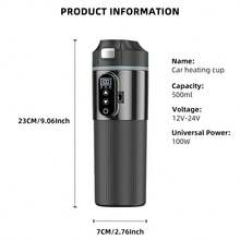 12V/24V 500ml Car Heating Cup, Electric Kettle, Stainless Steel Smart Temperature Control LCD Display Travel Coffee Mug Warmer