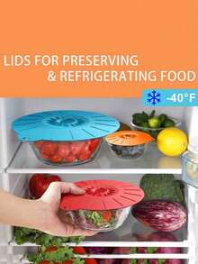 Set de 5 tapas de silicona para tazones - Resistentes al calor, cubiertas de sellado reutilizables con succión para tazones, tazas, platos, ollas, sartenes - Protector contra salpicaduras de microondas, esencial de cocina - Multicolor - Ver 7