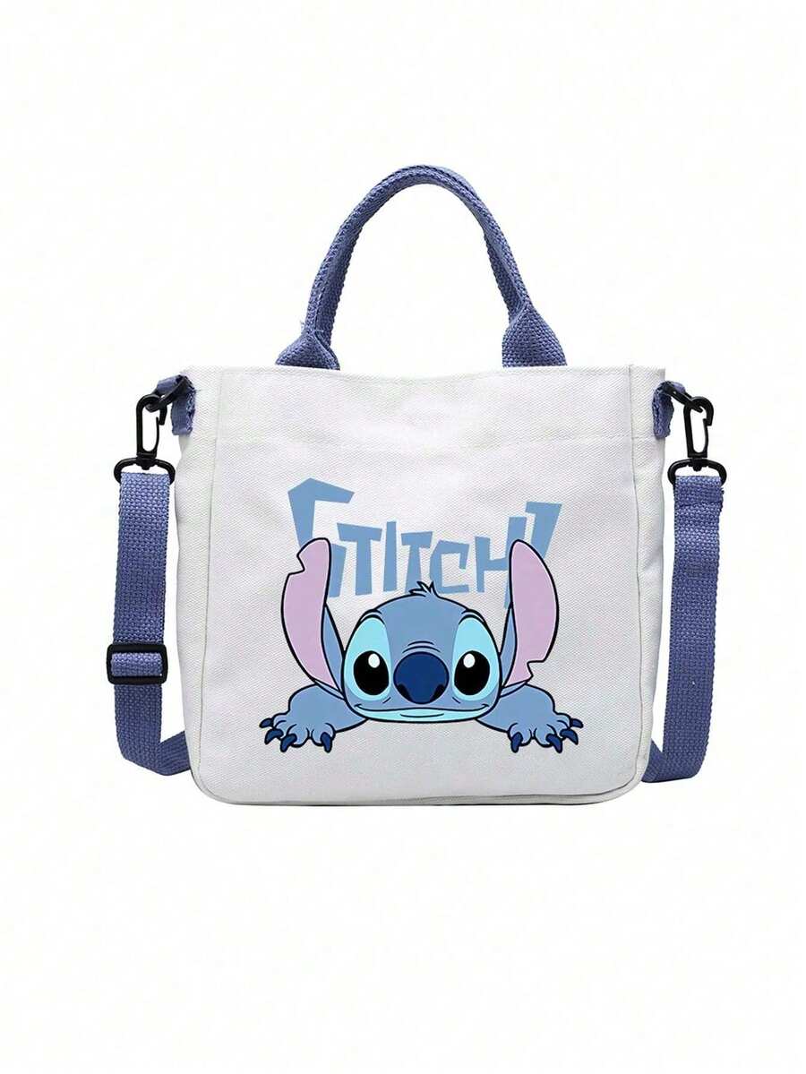 Stitch Canvas Bag, Student Shoulder Bag, Crossbody Bag, Detachable Shoulder Strap Tote Bag, Casual Travel Bag, Travel Organizer Bag, Cosmetic Bag, Makeup Bag, Large Capacity Cosmetics Storage Bag - Multicolor - View 1