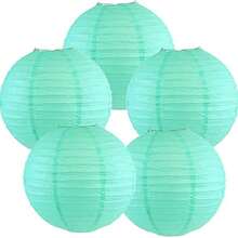 6 szt. * 10-calowe miętowe niebieskie papierowe lampiony chińskie japońskie papierowe lampiony okrągłe białe wiszące lampiony na imprezę wielkanocną urodziny ślub zaręczyny baby shower dekoracja domu - Miętowy niebieski - Zobacz 7