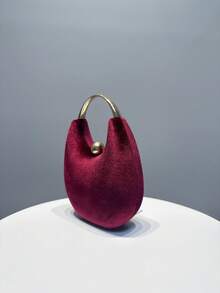 1pc Burgundy Velvet Elegant Crystal Decor Handbag, 2025 New Autumn/Winter Fashion Party Metal Strap Wallet, Fits Lipstick And Jewelry, Suitable For Evening, Wedding, Prom And Valentine's Day, Compact Size 16.5X12X6cm - Burgundy - View 7