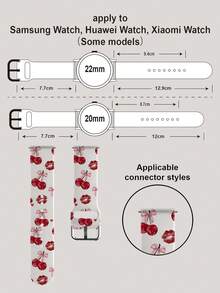 1pc Soft Elastic Breathable Cherry Lip Print Replacement Watch Band, Unisex, Compatible With Samsung, Garmin, Honor Smart Watches Sizes Available: 38mm, 40mm, 41mm, 45mm, 44mm, 42mm, 49mm, Fashionable Casual Multi-Color Silicone Watch Strap