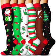 6 Pairs Compression Socks For Women & Men 15-20Hg Graduated Support Knee High Socks For Nurses, Travel, Athletic,36065393 - Màu xanh bụi bặm - Xem 1