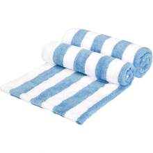 Toalla de playa y alberca a rayas azul cielo 100% algodon suave y absorbente secado rapido lavable a maquina gran tamaño paquete de 2 76 x 152 cm - AzulCielo - Ver 5