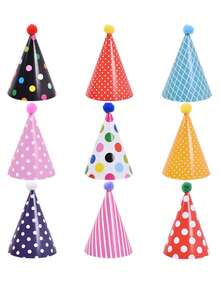 1 Set (11pcs) Birthday Party Cone Hats, Includes Pom Pom Balls, Cute Cake Cone Birthday Paper Hats, Adorable Crowns, Adult Party Hat Assortment, Bridal Wedding Centerpiece Party Hats, Colorful Hats And Crowns With Fluffy Balls, Birthday Party Hats, Party Supplies, Celebration Decorations - Multicolor - View 11