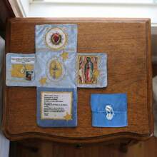 Handmade Pocket Sanctuary With Silver Cross – Catholic Travel Prayer Pouch, Embroidered Virgin Mary Design, Spiritual Christian Gift - Blue - View 3