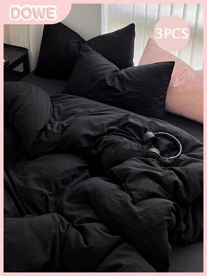 3pcs 100% Polyester Solid Color Soft & Comfortable Duvet Cover Set (1 Duvet Cover And 2 Pillow Shams), All-Season Modern Polyester Bedding Set
