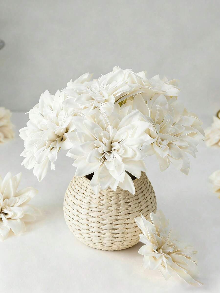 1/5/12pcs 5-Inch Artificial Gerbera Daisy, Fake Chrysanthemum, Faux Plants, Suitable For Wedding Bouquets, Home Decor, Party Centerpieces, Outdoor, Living Room, Bedroom, Office Desk, Dining Table, Garden Patio, DIY Floral Wall Backdrop - Milky White - View 1