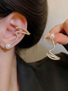 1 Pair Fashion Pearl Snake Line Design Earrings, Elegant Minimalist Versatile Earrings For Women - Snake - View 2