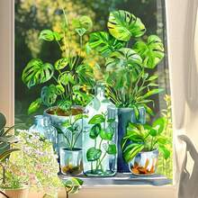 1pc Static Cling Window Decals Of Green Plants And Flowers - Mobile PVC Stickers, Reusable Modern Home Decor, Suitable For Living Room Bedroom Glass Surfaces, Living Room Decor - Multicolor - View 11