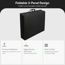 6x2 Feet 3 - Panel Folding Gymnastics U2013 2 - Inch Thick Pad With Vinyl Surface And Carrying Handles Tumbling, Yoga, Pilates, Home Workouts, And Martial Arts - Black - View 3