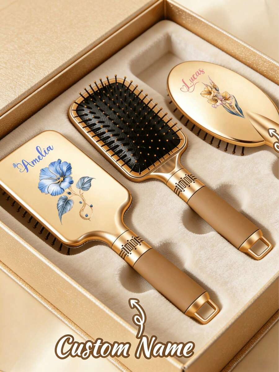 Custom Comb Floral Pattern, Personalized Hairbrush, Custom Detangling Hairbrush, Custom Name Bridesmaid Gift, Exquisite, Stylish, Vintage, Unique,Suitable For Everyday Use, Travel, Business Trips, And Gift-Giving.Birthday Gift For Girl Hair Brushes Grandma Gift, Anniversary Gift, Valentine Gift, Birthday Gift, Wedding Gift, Mother's Day Gift, Best Friend Gift - Multicolor - View 1