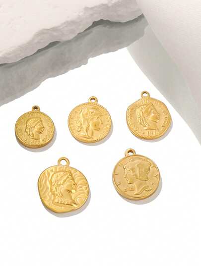 2pcs Stainless Steel Human Figure Coin Pendant, Suitable For DIY Jewelry Making Accessories Such As Bracelets, Necklaces, Earrings, Coin Charms