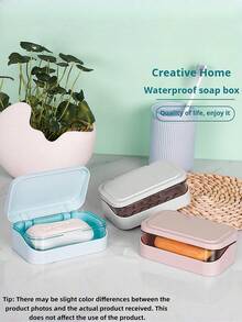 1/2/3pcs[Best Seller]Soap Dish With Cover - Thickened Anti-Slip Bathroom Storage Rack, Detachable Shower Caddy, Suitable For Home/Dorm/Travel, Multiple Colors Available (Color Randomly Sent), Green Decor - Multicolor - View 3