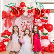 138 Stücke rosa und rote bogenförmige Ballonüberzüge, mit langen roten Ballons, Kirsch-Aluminiumfolie-Ballons, hellrosa Ballons, weiße Ballons und grüne Ballons. Sie eignen sich für die Dekoration von Babyfeiern und Kindergeburtstagsfeiern. - Verschiedenfarbig - Übersicht 2