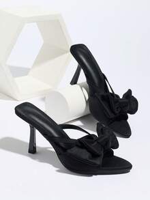 Giày sandal cao gót quai mảnh mũi nhọn đính nơ dành cho nữ, thanh lịch, thích hợp cho tiệc tùng hoặc mặc hàng ngày, phù hợp với váy, đám cưới, mùa xuân/hè. - màu đen - Xem 15