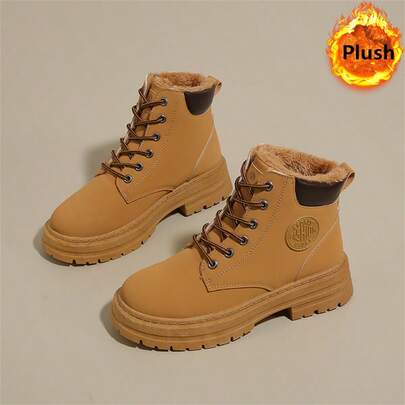 Botas de invierno para mujer 2024, forro de felpa cálido, media pantorrilla, casual, suela gruesa, antideslizante, botas de nieve para exteriores, versátil, cálido para mujer