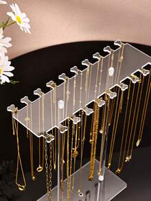 1pc New Desktop Vertical Jewelry Stand, Premium Jewelry Display Holder, Solid Color Transparent Single-Layer Acrylic Jewelry & Accessory Organizer For Necklaces, Bracelets, Anklets, Beaded Crafts And Pendants, Keeps Your Jewelry Neatly Displayed Without Tangling, Small Hanging Necklace Storage Rack With 20 Hooks, Cute Heart Design, Jewelry Display Stand For Women And Girls - Clear - View 5