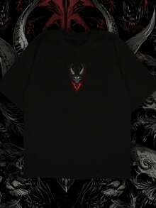 Men's Gothic Punk Style Graphic T-Shirt, Avant-Garde Urban Streetwear Short Sleeve Top - Black - View 7