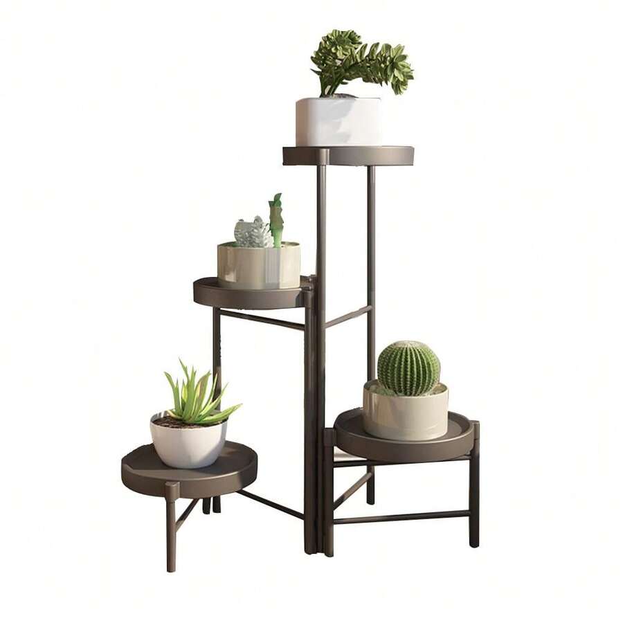 Hodeffior 4-stufiger metallener Pflanzenständer – Klappbarer Pflanzenträger mit drehbaren & einstellbaren Winkeln, Rostfest gestrichene Blumenregal-Display, Ideal für innen am Fenster & außen auf Terrassen - Schwarz-4 Stufe - Übersicht 1