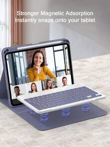 360 Degree Rotating Stand Keyboard Case Compatible With Ipad 11th Gen (2025 Model, A16), Made Of PU Leather, Detachable Wireless Bluetooth Keyboard With 150mAh Battery, Compatible With IPad 11/10th Gen Air4/Air5/Air6/Air7 10.9" (M2) 2024 Model (M3) And 10.2" IPad, Includes Wireless Keyboard And Apple Pencil Holder, Supports Auto Sleep/Wake, Gray Purple - Dusty Purple - View 3