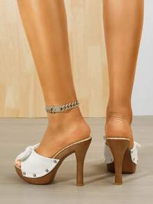 夏季厚底凉鞋，韩版高跟凉鞋，厚底绑带百搭时尚户外高跟凉鞋，女士款 - 白色 - 查看 6