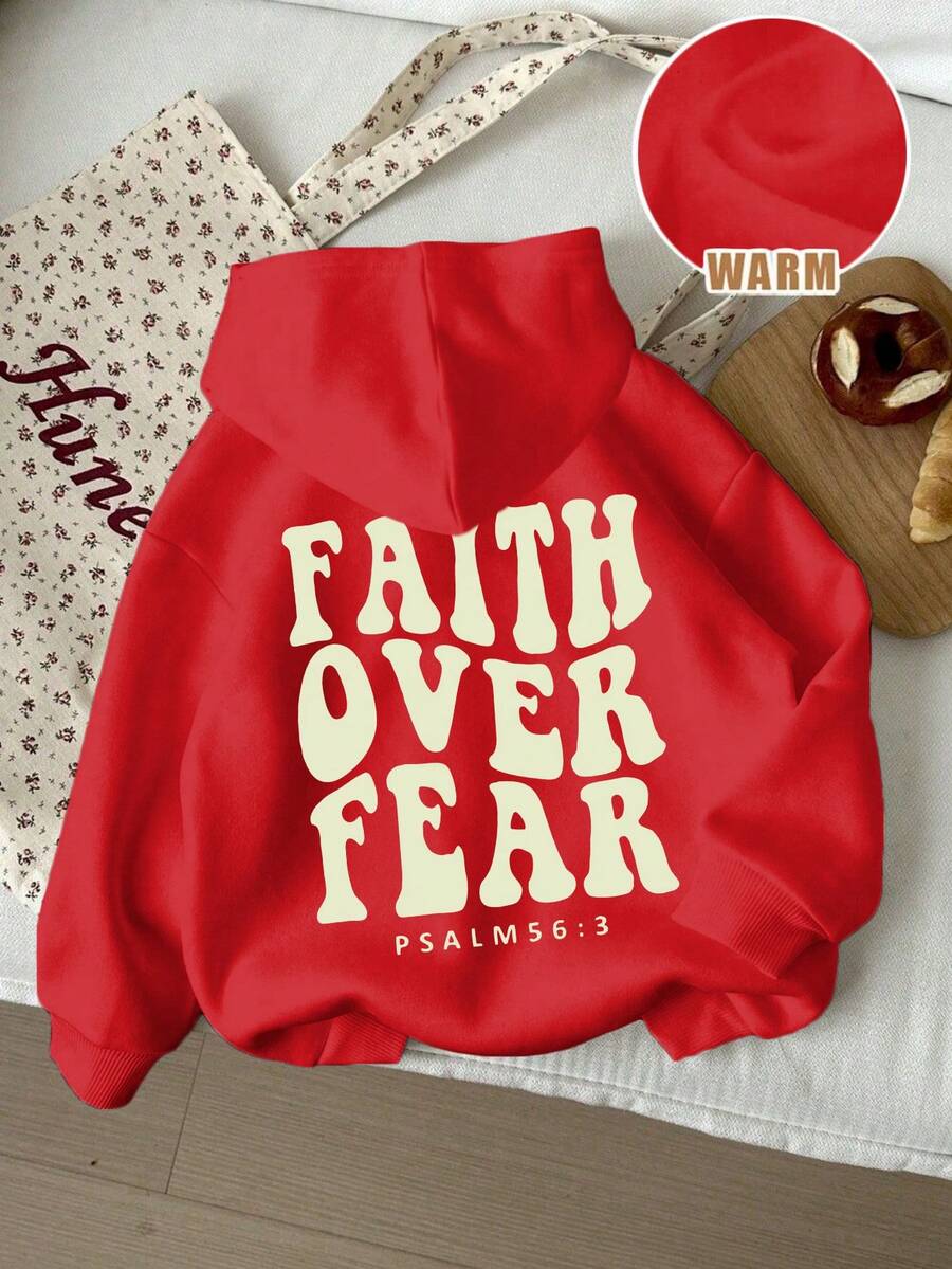 Áo nỉ dài tay in họa tiết dáng rộng cho bé gái tuổi teen, thích hợp mặc mùa thu/đông, chất liệu dày dặn, dành cho học sinh - Áo nỉ được thiết kế cho những tâm hồn trẻ trung năng động, với thông điệp "Niềm tin chiến thắng nỗi sợ hãi". - Đỏ - Xem 1