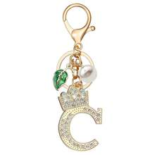 Bling Crown Letter Keychain Pearl Leaf Charms For Key Handbag Backpack Bag Alphabet Key Chain Initial Accessories