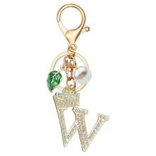 Bling Crown Letter Keychain Pearl Leaf Charms For Key Handbag Backpack Bag Alphabet Key Chain Initial Accessories