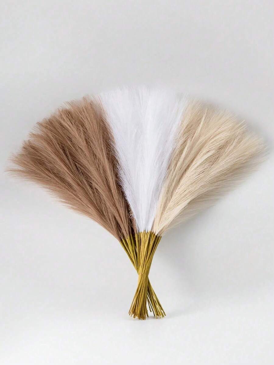 33pcs Artificial Pampas Grass, 55cm/21.65in, Fluffy Fake Flowers, White, Beige, Brown, Artificial Reeds, Faux Pampas Grass, Farmhouse Decor, Boho Style Decor, Artificial Flowers, Fake Pampas Decor, Vase Filler, Room Decor, Wedding Centerpiece - White Rice Coffee - View 1