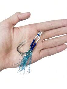 GOTURE 5pcs Blue Double Hook Lures With Reflective Tassel & Deer Tail Hair | Adjustable Sinking Speed, Suitable For Vertical Fishing - Heavy Sinking Fishing Rig For Lure Fishing - Multicolor - View 2