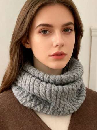 1 pieza Cuello de punto de unicolor para mujer, bufanda de cuello cálida y de moda para otoño/invierno, cuello desmontable a prueba de viento, casual y versátil para ir al trabajo