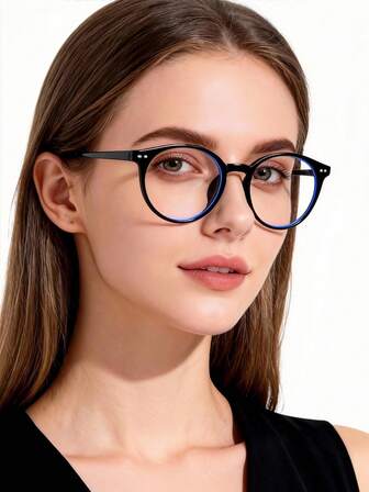 1pc Ladies' Black Oval Plastic Fashion Non-Prescription Anti-Bluelight Eyeglasses In American Style, Suitable For Daily Office And College Use Clear Glasses Accessories Computer Reading Gaming TV Phones Blue Light Glasses Accessories For Women
