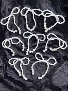 5 Stücke Perlen Schleifen Deko - Perlen Kette Party Zubehör (Weiß), romantische Blumenarrangements für Valentinstag, Hochzeitsstrauß, Tortendekoration, DIY Blumen Basteleien - romantische Dekoration für Valentinstag, Muttertag und Abschlusszeit - Verschiedenfarbig - Übersicht 5