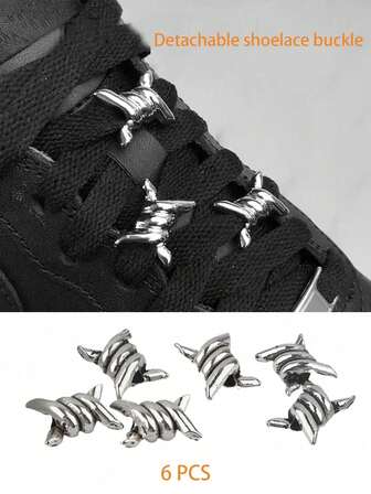 6pcs New Silver Punk Metal Thorn Knot Detachable Shoelace Buckle DIY Beaded Accessories Suitable For Clothing, Hats, Jewelry