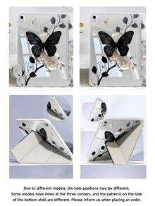 动感黑色蝴蝶图案平板电脑保护套，兼容 Air 11 英寸 M3 2025 / M2 2024、Air 第五代 2022、(A16) 11 英寸第十一代 2025、Galaxy Tab、Kindle Paperwhite 第十二代 2024，透明后盖，时尚图案保护套，具备自动休眠/唤醒功能和气囊保护，适合作为礼品和办公用品。 - 彩色 - 查看 5