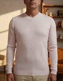 Men's Cold Weather Blouse | Men's Knitted Sweater | Winter Knitted Wool Pullover Long Sleeve V-Neck - 淺粉色 - 查看 3