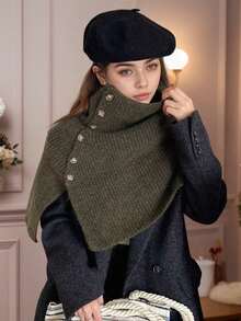 1pc New Knitted Women Shawl/Autumn Winter Fashion Multi-Color Warm Poncho, Winter Accessory Women Vest/Comfortable Neck Warmer Golden Accessory, Versatile Cleopatra Style Button-Up Cardigan For Dress - Multicolor - View 10