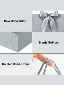 4件套香槟银灰色礼品袋，包含1个礼品袋、1张薄纸、1个蝴蝶结和1张卡片，3种尺寸，配有丝带，适用于婚礼、生日、新生儿派对、感恩节、周年纪念日、情人节、各种庆祝活动。 - 彩色 - 查看 3