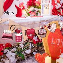 Juego de 24 decoraciones colgantes de San Valentín, adorno de gnomo plano de madera para fiesta de aniversario de bodas, perfecto para la decoración de la fiesta del Día de San Valentín en casa, empresa y escuela, regalo esencial del Día de San Valentín,  de , alta tasa de recompra - Rojo - Ver 4