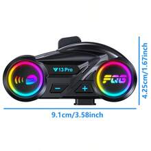 2 piezas/1 pieza Casco de motocicleta Y13 Pro con auriculares inalámbricos Bluetooth 500m Versión Intercomunicador, con Bluetooth inalámbrico BT6.0, iluminación RGB, radio FM, manos libres, cancelación de ruido, batería de larga duración, carga USB-C, compatible con cascos de media/cara completa/todoterreno - Para motocicleta, ciclismo, transporte, carreras - Accesorios de conducción de motocicleta, artículos esenciales de transporte, diseño elegante, estructura duradera, auriculares inalámbricos, entusiastas de la aventura, regalo de Navidad, regalo de Año Nuevo - Y13 Pro (intercomunicador de 500 m) - Ver 3