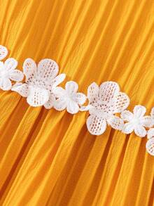 少女休闲条纹3D蝴蝶结镂空花卉宽肩带A字连衣裙，适合日常、居家、户外、街头、运动、度假、夏季穿着 - 橘色 - 查看 7