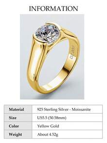 XUJIA 1pc 2 Carat Moissanite Ring, 925 Sterling Silver Engagement Ring For Women, 8mm D Color Round Cut Moissanite Wedding Band, Anniversary Gift, Bridal Jewelry