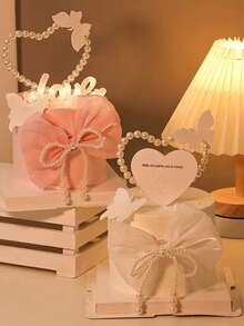 5 Stücke Perlen Schleifen Deko - Perlen Kette Party Zubehör (Weiß), romantische Blumenarrangements für Valentinstag, Hochzeitsstrauß, Tortendekoration, DIY Blumen Basteleien - romantische Dekoration für Valentinstag, Muttertag und Abschlusszeit - Verschiedenfarbig - Übersicht 6