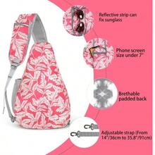 ZOMAKE Sling Bag Waterproof - Stylish Crossbody Bag With Adjustable Shoulder Strap Lightweight Small Backpack Chest Daypack For Travel Cycling Work Sport Hiking Gym Cruise - FushciaWhiteLeaf - View 4