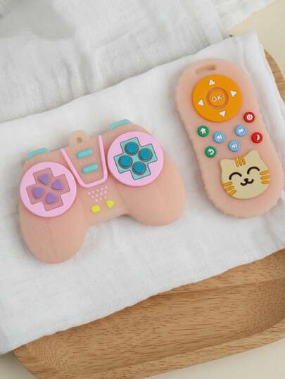 2 piezas de mordedores de silicona con forma de control de juego y control remoto de gato para bebés de 3 a 12 meses, juguete sensorial para masticar
