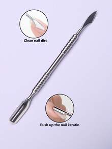 1pc Dual-Ended Silver Cuticle Pusher Nail Cleaner Tool, Suitable For Nail Art - Multicolor - View 3